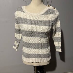 Tommy Hilfiger Women's Grey and White Striped Sweater